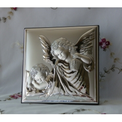 Obrazek srebrny Anioł stróż Chrzest I Komunia św. 8x8