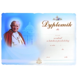 Dyplomik za udział w katechezie przedszkolnej (brokat) - JP II