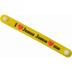 Opaska silikonowa z zatrzaskiem. I (love) Jesus, Jesus (love) me!, żółta