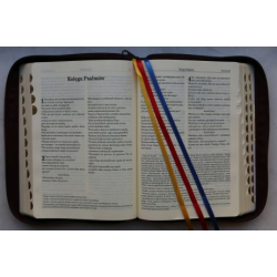 Biblia pierwszego Kościoła okładka PU, biała z paginatorami i suwakiem