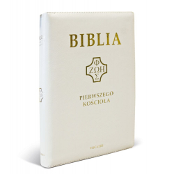 Biblia pierwszego Kościoła biała z paginatorami i suwakiem bok
