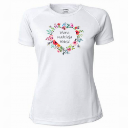 Koszulka damska Wiara Nadzieja Miłość biała full kolor